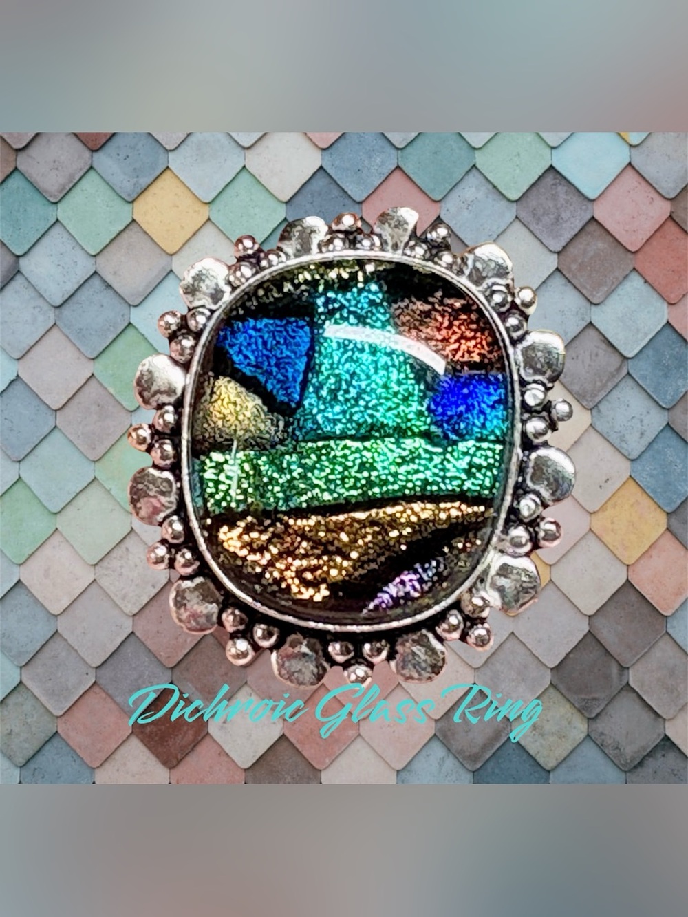 FANCY Dichroic Glass Statement Ring - Multicolor Sparkle-Sterling. 6.5